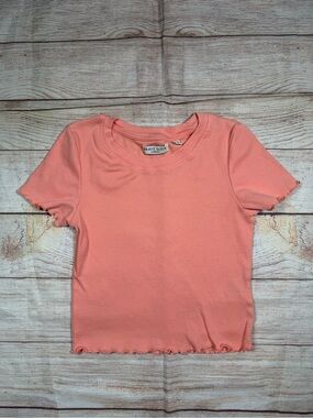 Brave Soul Coral Ribbed Lettuce Hem Crop Tee